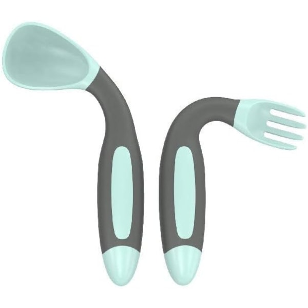 Flexibel silikonsked och gaffel med baby (grön)