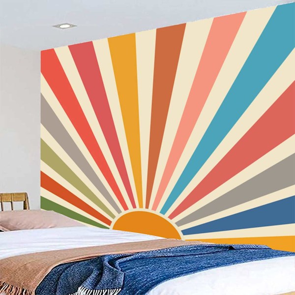 Vintage-aurinko seinävaate Retro Boho Auringonlasku Seinävaatteet Makuuhuoneen Estetiikkaan Luokkahuoneen Tapastry's Seinävaate Abstrakti Sateenkaari