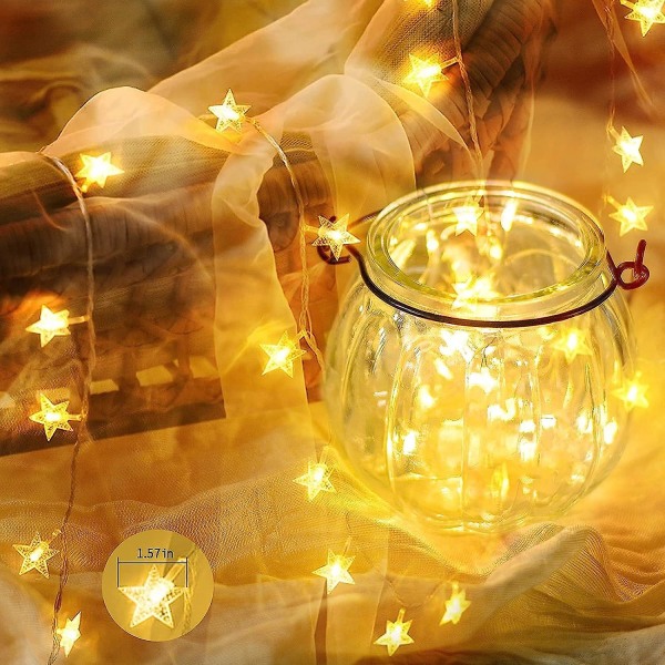 6m 40 LED Batteridrevet Feelysslynge, Femtakkede Stjernelys For Jul, Fest, Bryllup (Varmt Hvit)