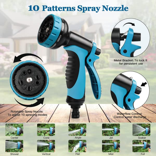 Expandable, Flexible Garden Hose with 10-Function Nozzle, Retractable Car Wash Hose with Solid Brass Fitting, 30 Meters