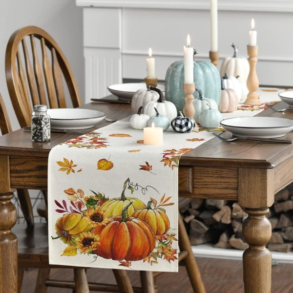 13 x 72 tommer høstgresskar solsikke lønneblad Thanksgiving bordskyver, høsthøst sesongmessig retro kjøkkenborddekor