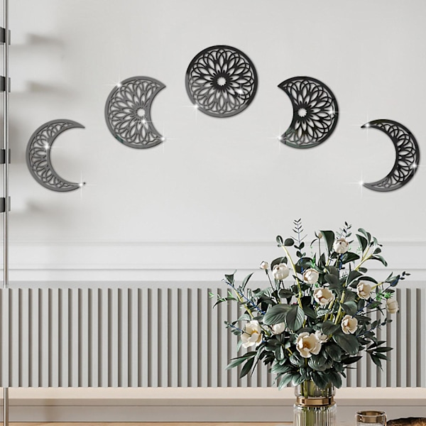 Gold5 Pakke 3D Månefase Vægstickers Nordisk Hjem Decor Stue Soveværelse Mural Art Decals Diy Håndværk Baggrund DekorationGuld