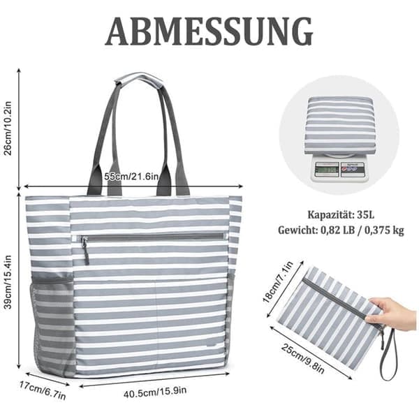 Large Capacity Waterproof Foldable Beach Bag - Multifunctional Shoulder Bag for Shopping and Vacation