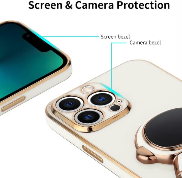 6D Electroplated Astronaut Foldable Stand Case for iPhone Women Astronaut Foldable Stand iPhone Case with Camera Protection Soft TPU Black{xh}