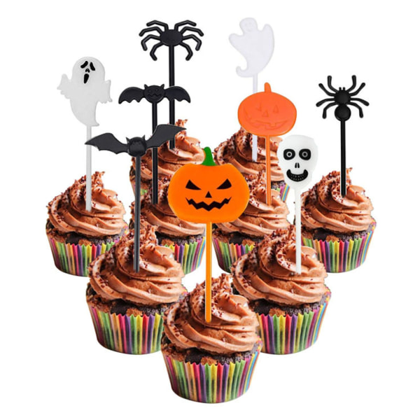 Set med 28 st Fruktpinnar Matpinnar Halloween Tema Mat Tandpetare Mat Fruktgaffel Set 2