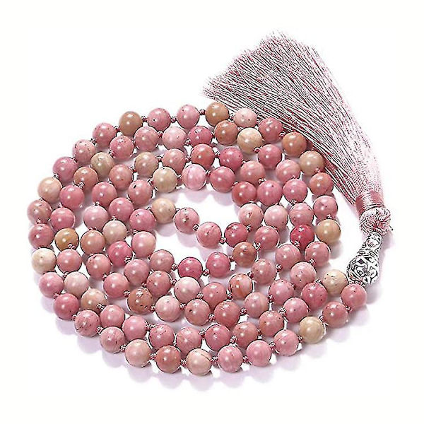 Boho Halsband för Kvinnor, Långt Träpärlhalsband med Rosa Tofsar Present