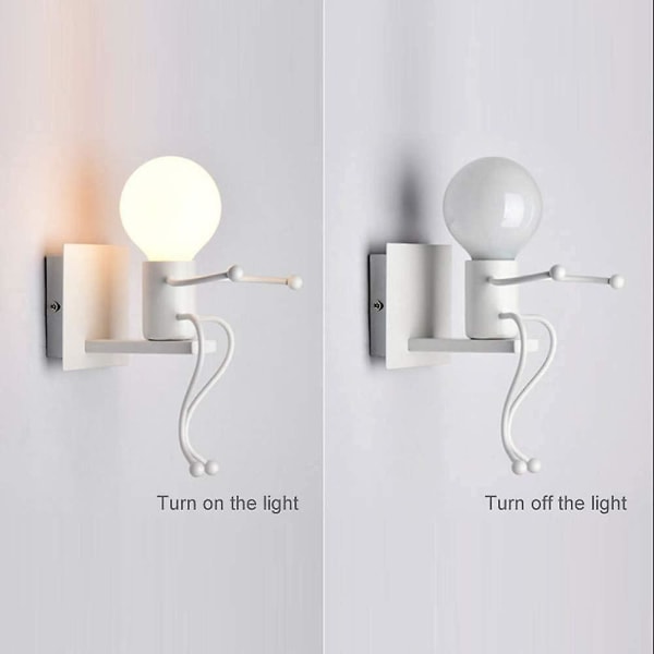 Robot Vägglampa, Kreativ Modern Retro Stil Svart Vägglampa, Vägglampor För Sovrum (Vit)