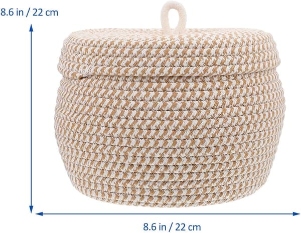 Braided Cotton Rope Basket, Desktop Organizer with Lid, Large Storage Space, Strong