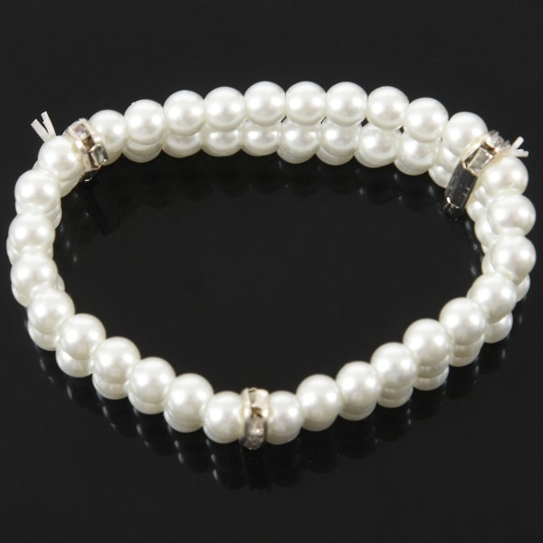 Damarmband med 3 rader konstgjorda pärlor, off-white, stretch, accent