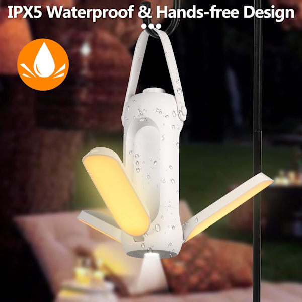 Vit LED Campinglykta 10000 mAh, Multifunktionell Campinglampa, Laddningsbar Deformerbar Campinglykta, 800 lumen, 3 belysningslägen