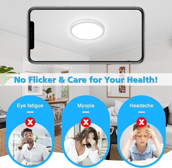 18W LED Ceiling Light, 2000LM Daylight White 5000K Round Ceiling Lamps Ø 23cm White, Waterproof IP44, Flush Mount Ceiling Light for Living Room, Bedroom