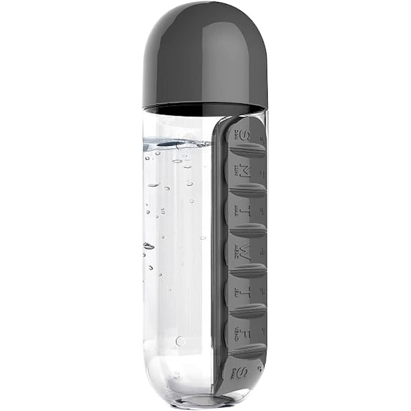 Portabel Medicinflaska med Vattenkopp, 2 i 1 Flaska Medicinförvaringslåda, Flaska med Pillerlåda Organiserare 7 Dagar Kapselorganiserare
