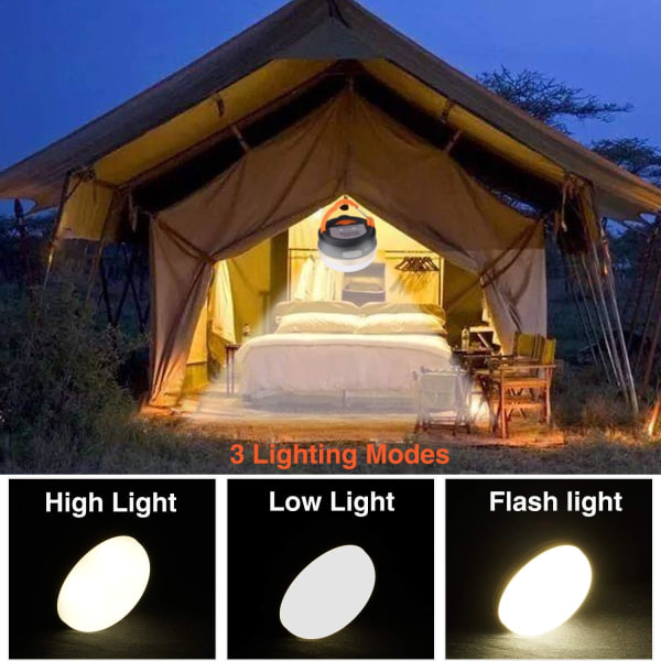 Campinglanterntältlampor Uppladdningsbart batteri, vattentät, magnetisk bas, 3 ljuslägen med USB kabel för camping[2 Pa