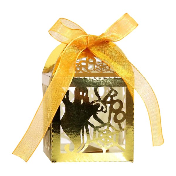Reflekterende gullHalloween-godteriboks sett med 50 svarte julefestinnpakningsgaveesker Reflekterende gull