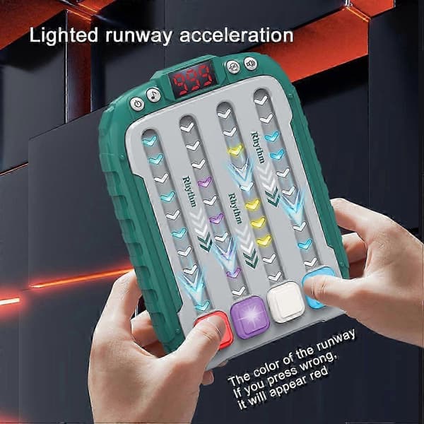Rhythm Game Machine, Fast Push Pop Handheld Puzzle Game Console with Music and Lights Red