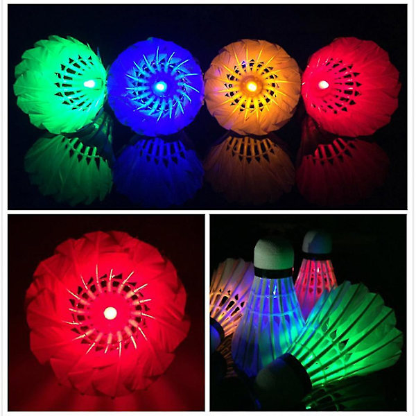 4 st LED Badmintonfjädrar Ljusande Fjädrar Glowing Badminton för Utomhussporter