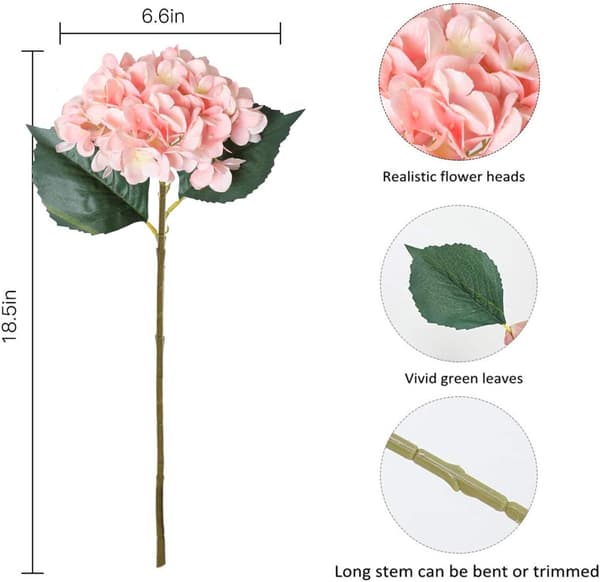 Rose Artificial Hydrangea Flower 3 PCS Single Long Stems