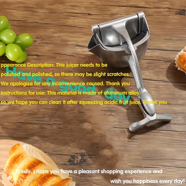 Manual Juicer & Lemon Squeezer with Non-Slip Base, Aluminum Alloy Fruit Press Silvery 1pc Silvery 1pc