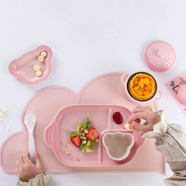 Bordmatte silikon varmebestandig sklisikker Gjenbrukbar skyform for babysmåbarnsrestaurant (1 stk, rosa)