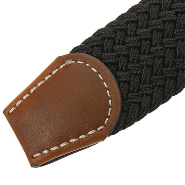 Bælte - Unisex - Sort - Flettet læder - Elastisk - Længde 105cm (strækbart til 125cm)