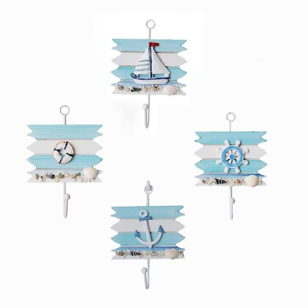 Nautiska väggkrokar Handduksrock Rock Hat Krokar Galgar Nyckelkrokar Nautical Coastal Beach Seaside Hem Väggdekorationer Ornament (4st, blå)