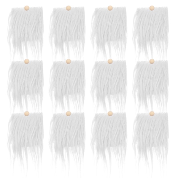 12 Set Förskurna Tomteskägg Kostymskägg Fuskpäls Dvärgskägg Med Träkuler Vit 18X9cm