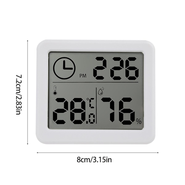 3,2 tum Digital Temperatur Fuktighetsmätare Klocka Sovrum Hygrometer Vit