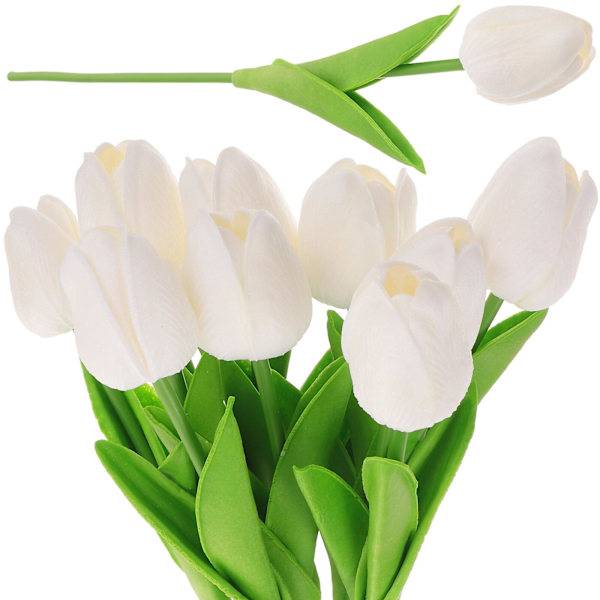 10 st konstgjorda tulpaner i PU, konstgjorda blommor, blomsterarrangemang, bukettdekoration, vit, 3x3x32 cm