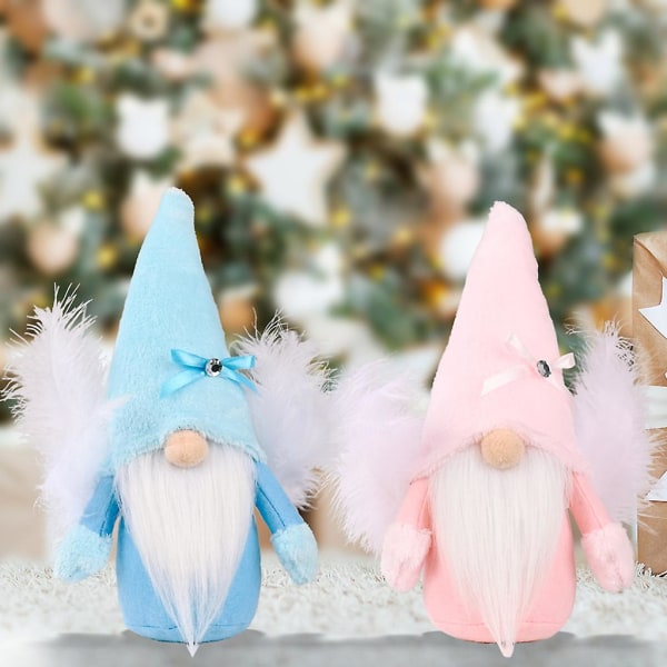 Christmas Angel Gnome Winged Gnome Tomte Santa Staty Plysch Elf Toy SupplyBlue