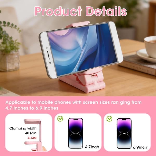 Phone Holder Foldable Tablet Stand 360° Rotation Tray Table Mount Black Pink 2-Pack [Ho]