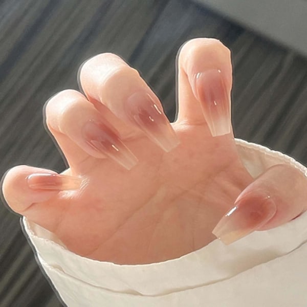 Lange Falske Negle Kiste Tryk på Negle Nøgen Glitter Negle Tips Fuld Dækning Gradient Kunstige Negle til Kvinder og Piger 24 stk