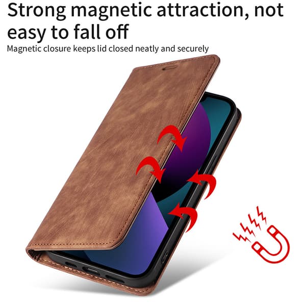 Red iPhone 15 PRO MAX Case Genuine Leather Wallet Case Protective Cover