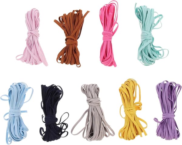 9 stk fargerike fine elastiske bånd 3 mm DIY håndverksmateriale tøybare flate elastiske stropper