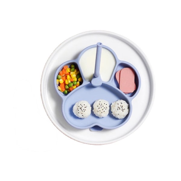 Blå (uten hette og sugerør) Sugeplater for baby-dekkematte Skjegaffelsett for småbarn, silikon-babyplater med Suc