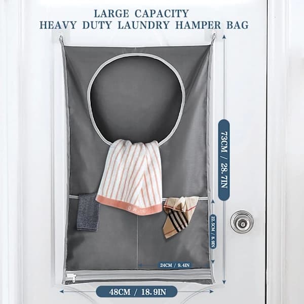 HA~Laundry Baskets, Hanging Laundry Hamper with Stainless Steel Hooks & Adhesive Hooks, for Laundry/Moving/Shopping/Storage