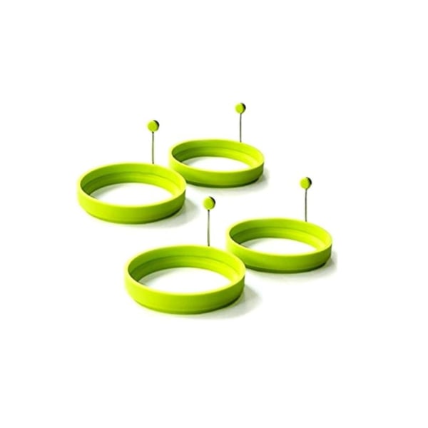 (Green)Set of 4 Silicone Egg Rings - Non-Stick Pancake Molds - Round Baking Mold with Handle for Frying