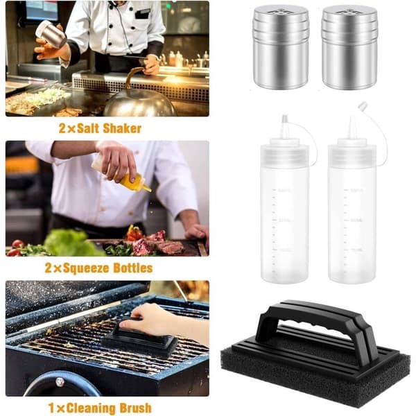 10-delt Plancha Redskabssæt: Grillspatel i Rustfrit Stål, Plancha Tilbehørssæt til Teppanyaki