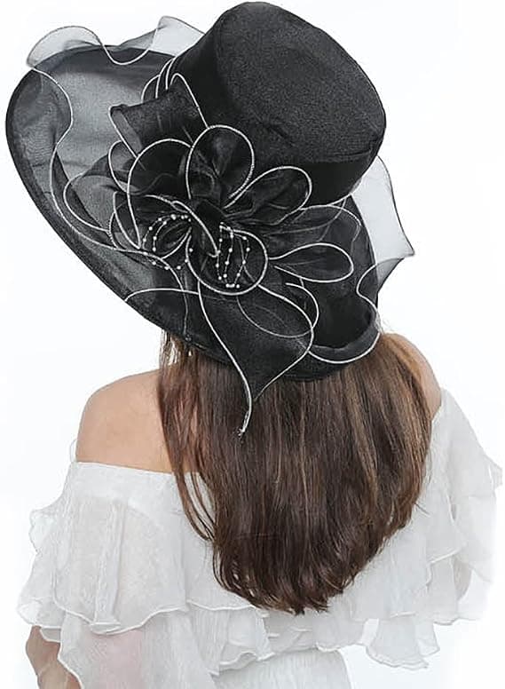 Sort - Organza Chapel Hat Paryk Bryllup Solhat til Kvinder