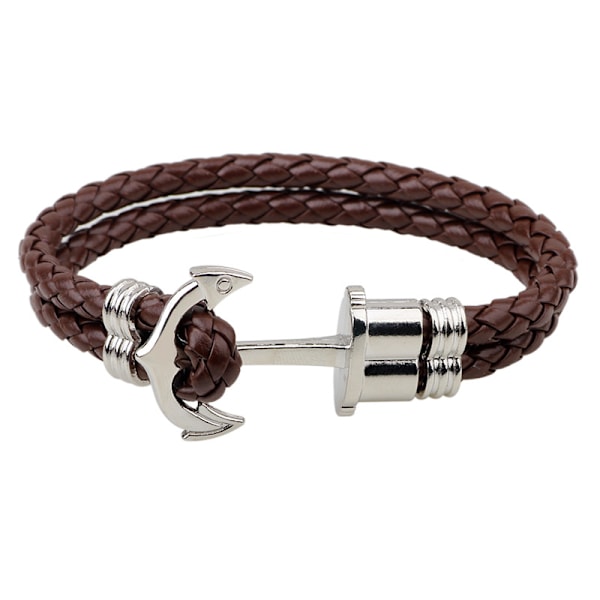 2 stk. Anker Armbånd til Mænd, Vegan Læder og Rustfrit Stål, Anker Armbåndsmodel, Sølvfarvet Rustfrit Stål Armbånd og Vegan Læder