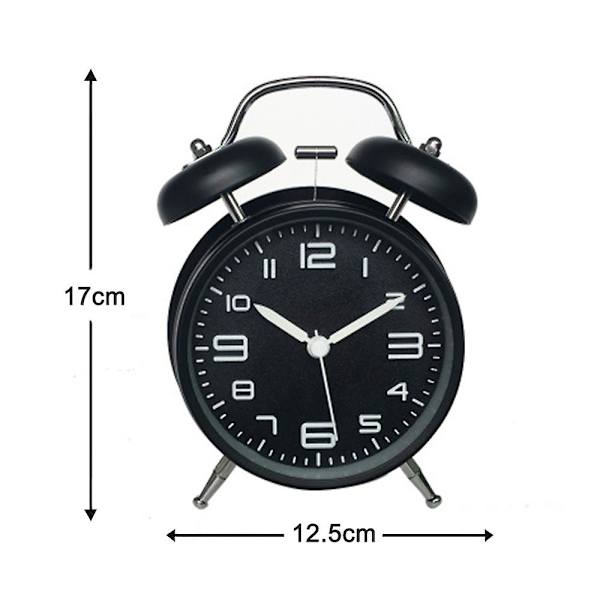 Dubbel Klocka med Nattlampa, Stor Urtavla på 4 Tum, Analog Kvartsväckarklocka med Hög Alarm, Tickfri, Ljudlös Svart Black