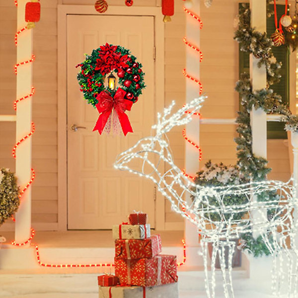 16 tommer julekrans med senter LED stearinlys krans julekrans vindu inngangsdør veggdekor