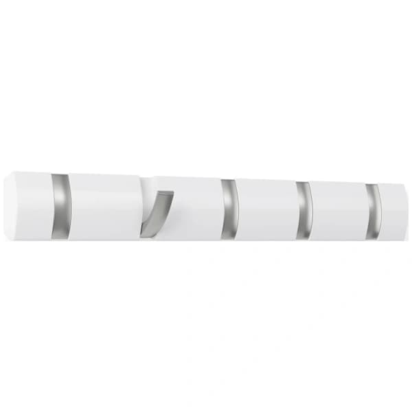 Wall Mounted Coat Rack with 5 Retractable Hooks, Space-Saving Hallway Organizer White