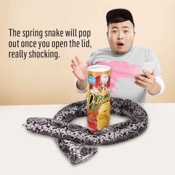 Nyhed Orm Trick Legetøj Chipsdåse Sjove Pranks Vitser Hop Pop Ud Spring Party Tilbehør