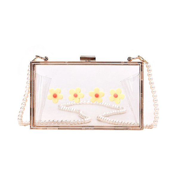Kvinders Transparent Håndtaske Aftenfest Brude Clutch Skuldertaske Prom Bryllup FGul Blomst