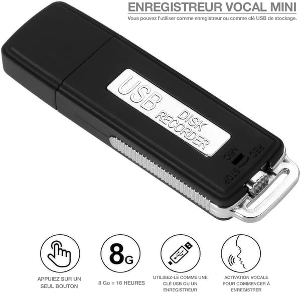USB Digital Diktafon - 8GB Mini Bærbar Diktafon - Ideell Lydopptaker for