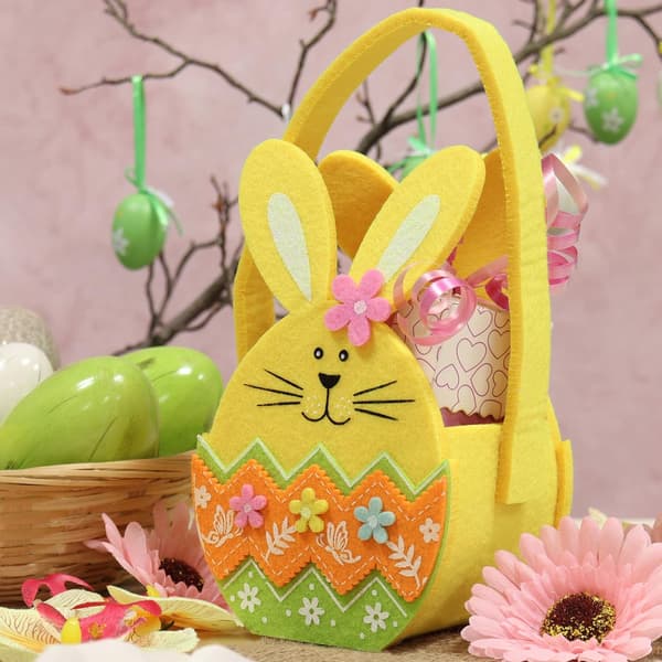 com-four® 3X Easter Basket to Fill - Felt Gift Bag with Easter Bunny - Easter and Spring Decoration (3 Baskets - 19x11cm)