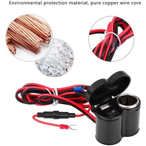 USB Charger, Dustproof Cigarette Lighter Adapter with Motorcycle Mount, for Tablets and Phones