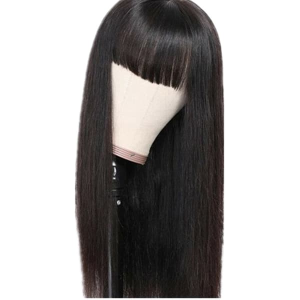 Sort lang dameparyk med pandehår (65 cm)
