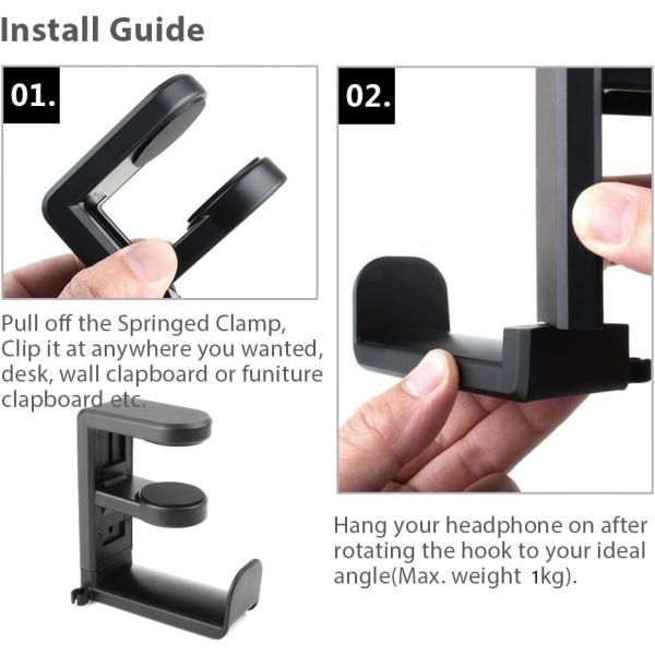 PC Gaming Headset Hængekrog Holder Montering, Høretelefon Stativ med Justerbar & Roterende Armklemme, Under Skrivebord