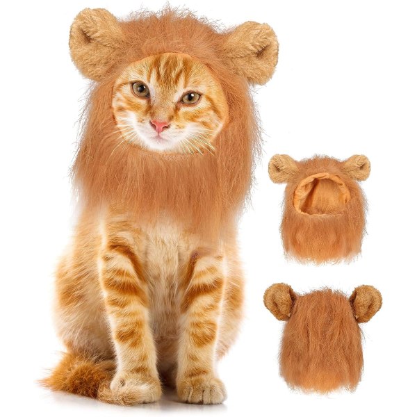 Kissan Halloween-asut - Leijonaharjaperuukit kissan asuihin, säädettävät mukavat hauskat lemmikkipennut kissojen pukeutumisvaatteet